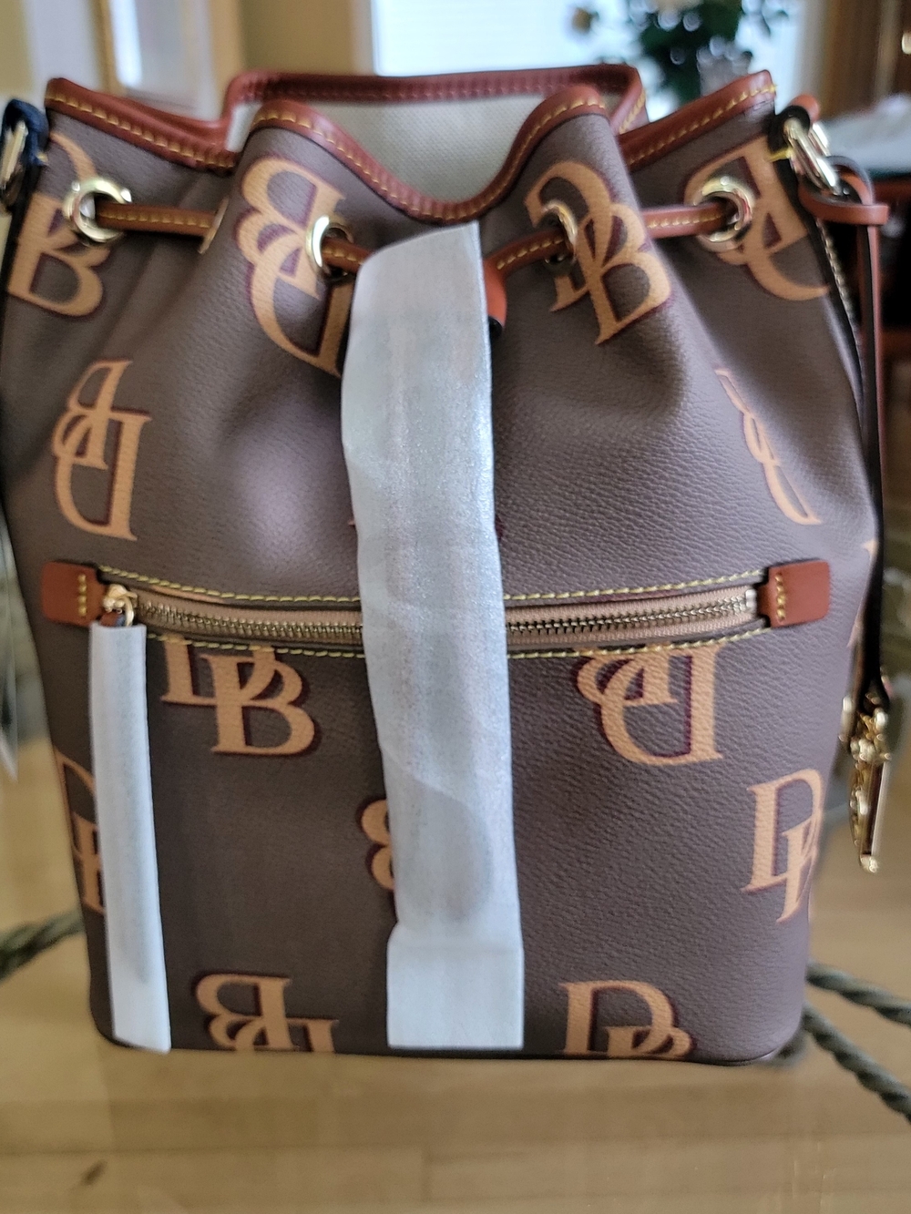 Dooney & Bourke NWT Monogram Drawstring in Taupe